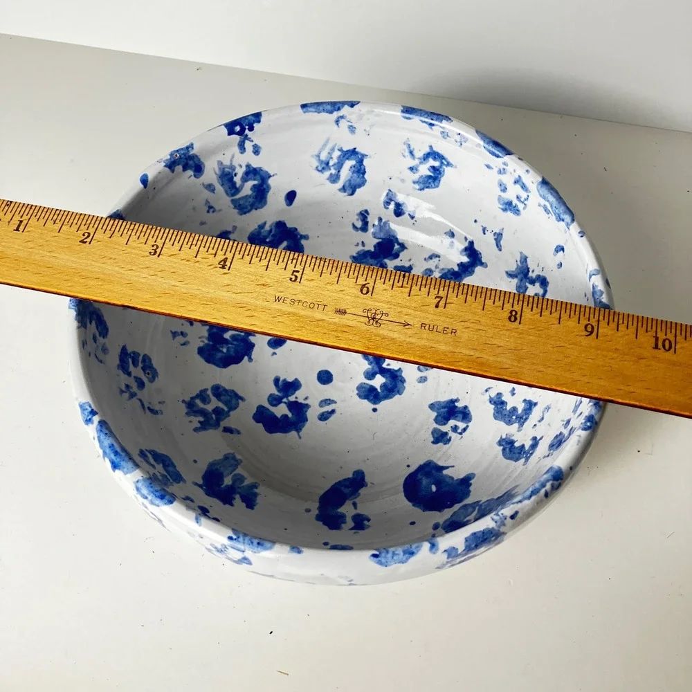 Bybee Pottery Serving Bowl Vintage 8.5in Blue White Spongeware Kentucky BB